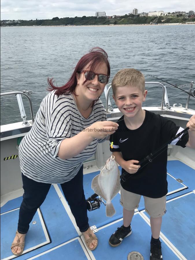 1 lb 6 oz Plaice by Mum and Birthday boy with his 1st sea fish