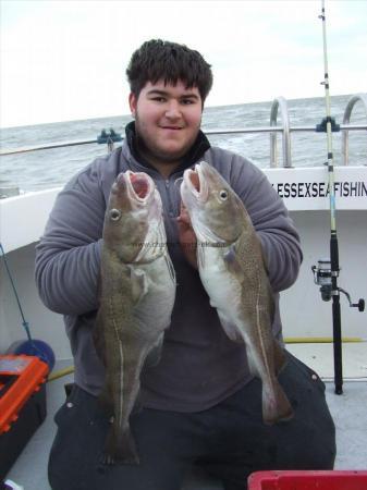 10 lb 2 oz Cod by lee with a nice brace of cod 8.8 and 10.2lbs